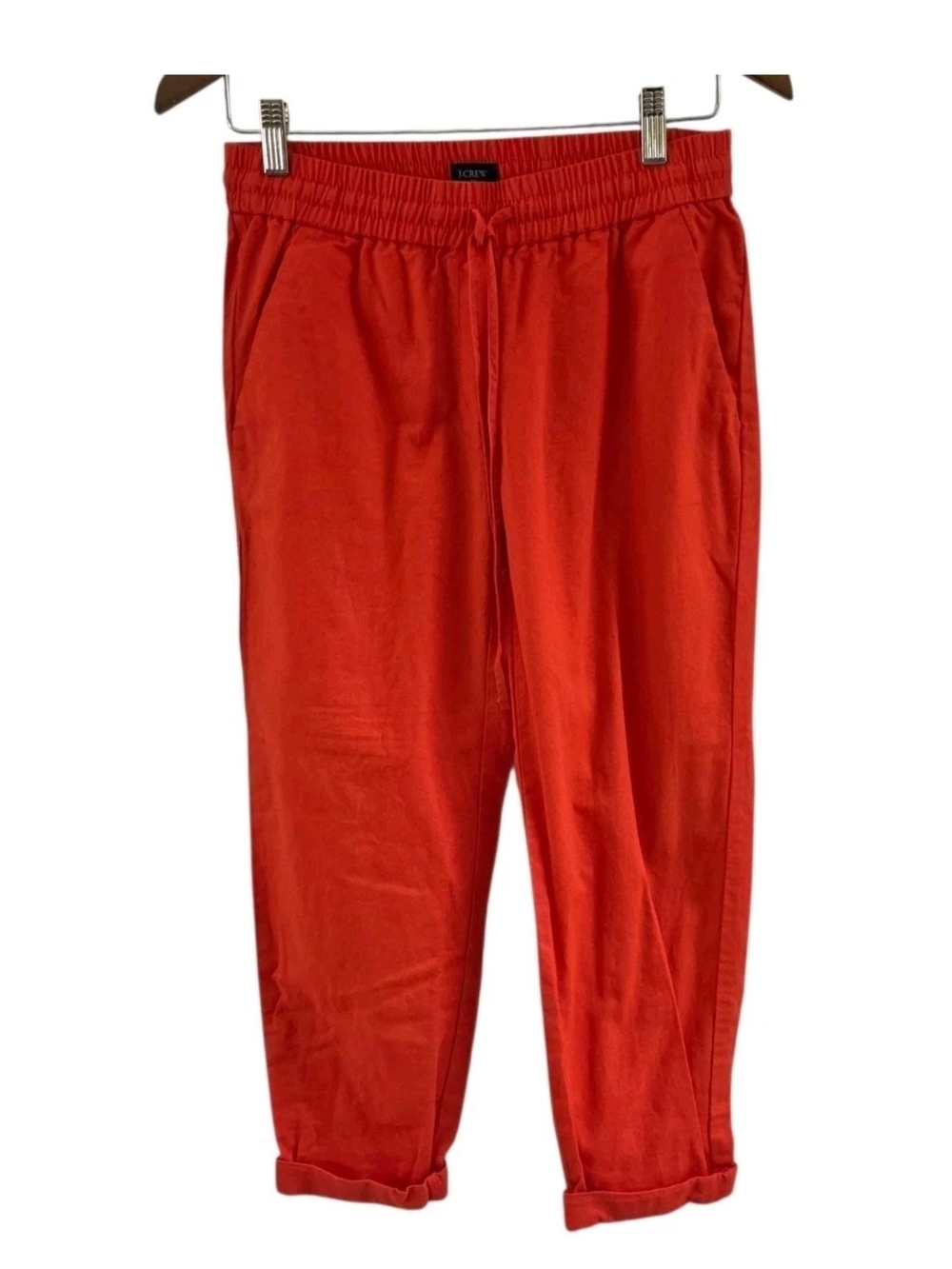 J Crew Factory Linen Blend Orange Pullon Drawstring Pants Ankle Womens Size 2